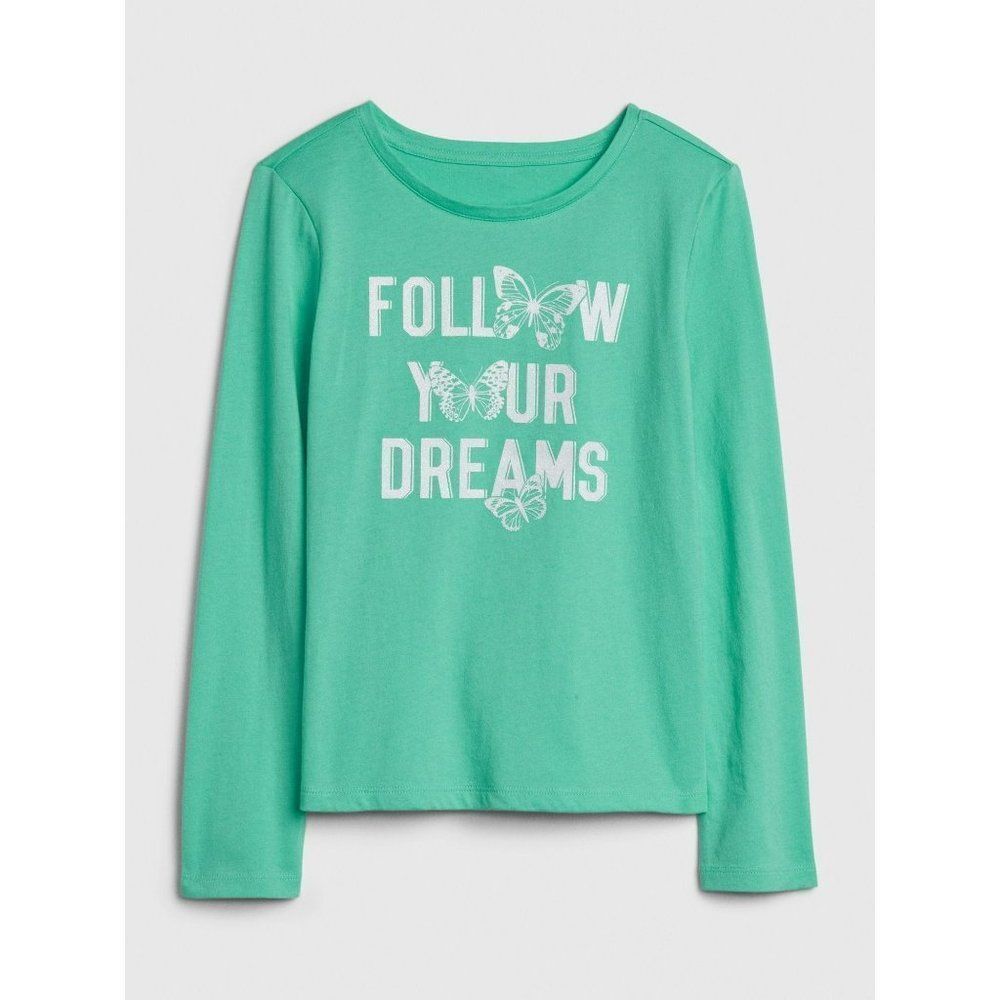 GAP Kids Girls Sz 6-7 Follow Your Dreams Butterfly LS Jade Cotton Tee Top NWT